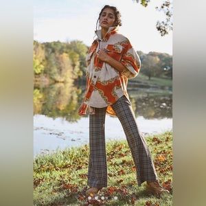 Free People Plaid Wide Leg Pants - Black and Brown